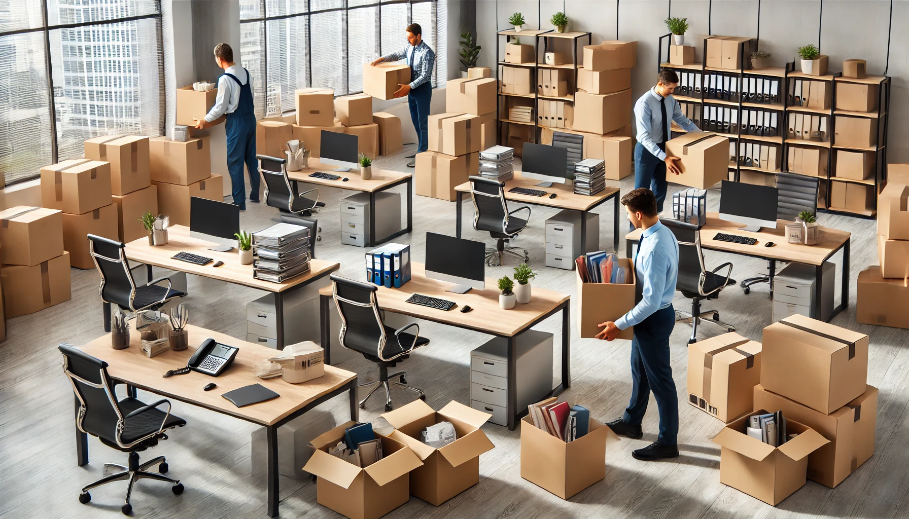 movers preparing items in office